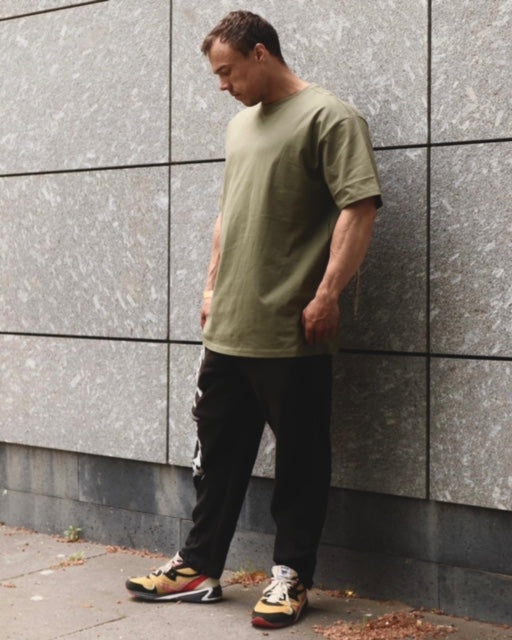 Tigerbelts White on Olive Green - Oversized t shirt